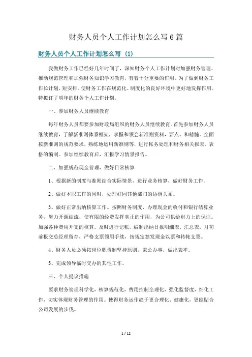 财务人员个人工作计划怎么写6篇