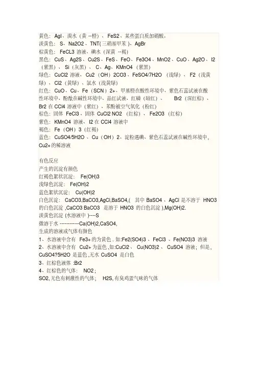 高中化学常见沉淀