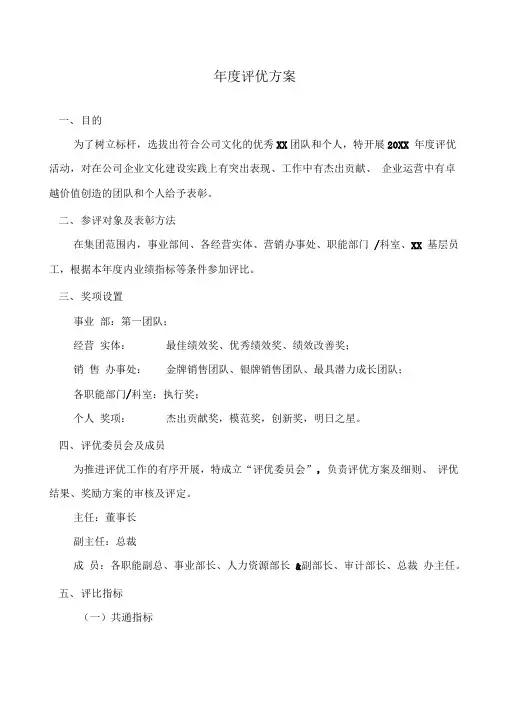 集团公司企业年度评优方案