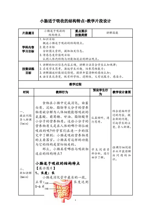 小肠适于吸收的结构特点-教学设计