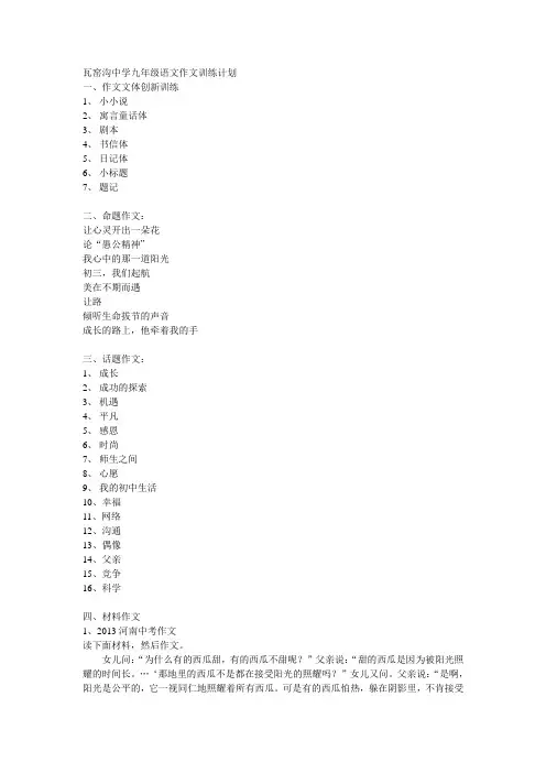 九年级作文训练计划