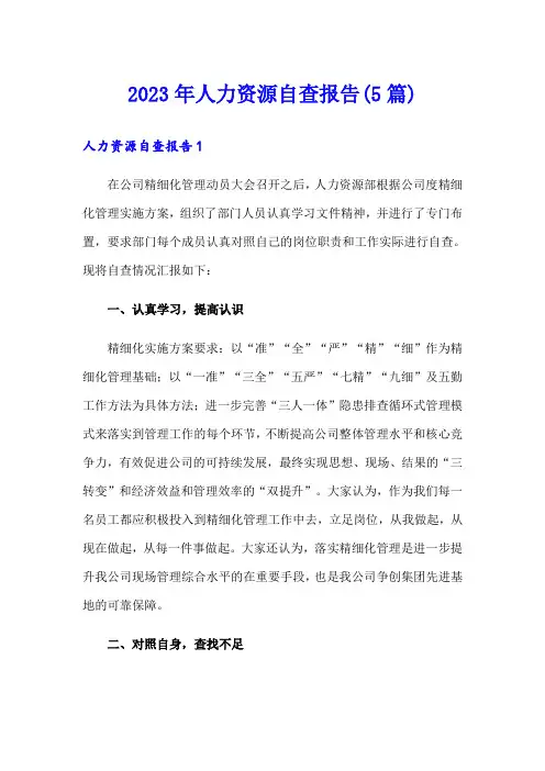 2023年人力资源自查报告(5篇)