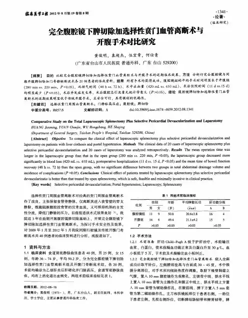 完全腹腔镜下脾切除加选择性贲门血管离断术与开腹手术对比研究