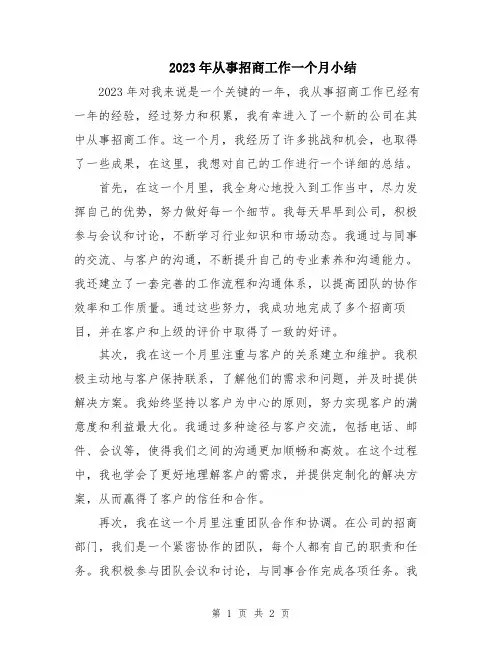 2023年从事招商工作一个月小结