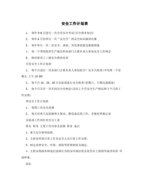 安全工作计划表