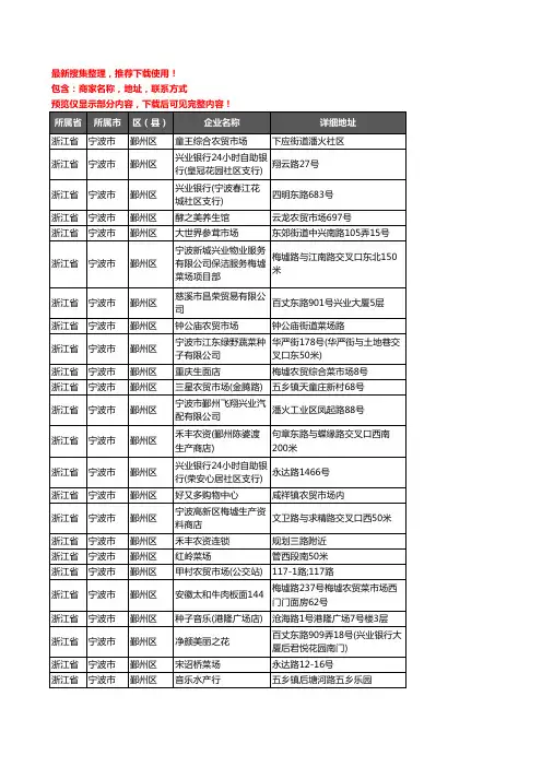 新版浙江省宁波市鄞州区农资行业企业公司商家户名录单联系方式地址大全294家