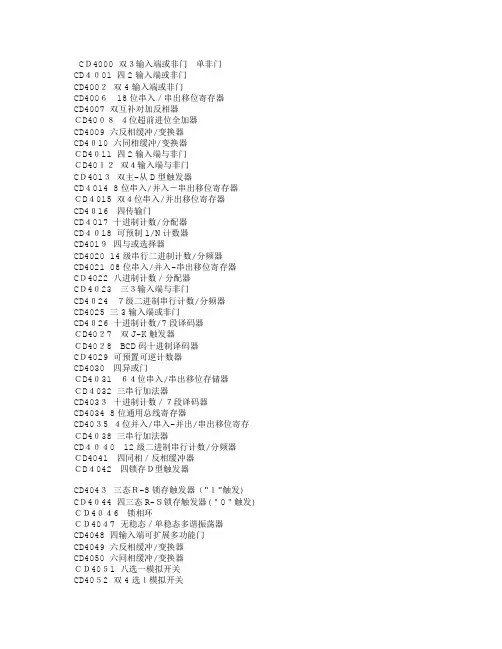 IC集成电路型号大全及40系列芯片功能大全