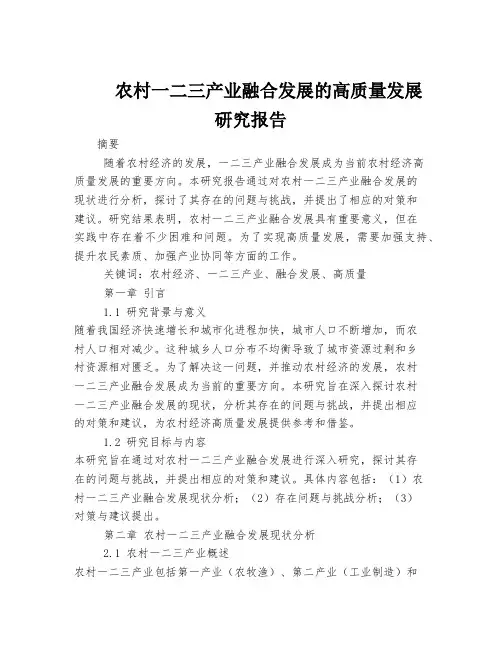 农村一二三产业融合发展的高质量发展研究报告
