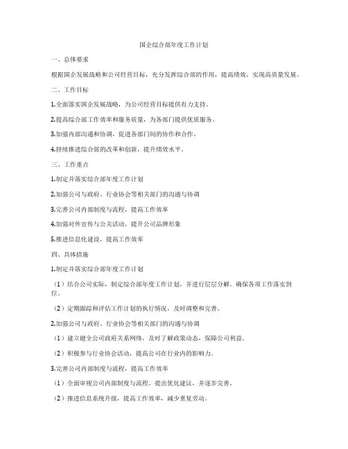 国企综合部年度工作计划