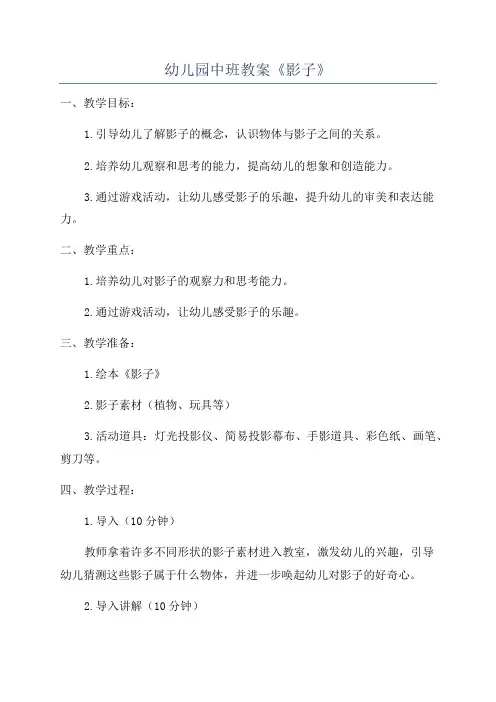 幼儿园中班教案《影子》