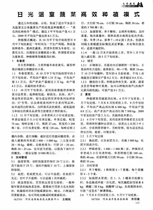 日光温室蔬菜高效种植模式