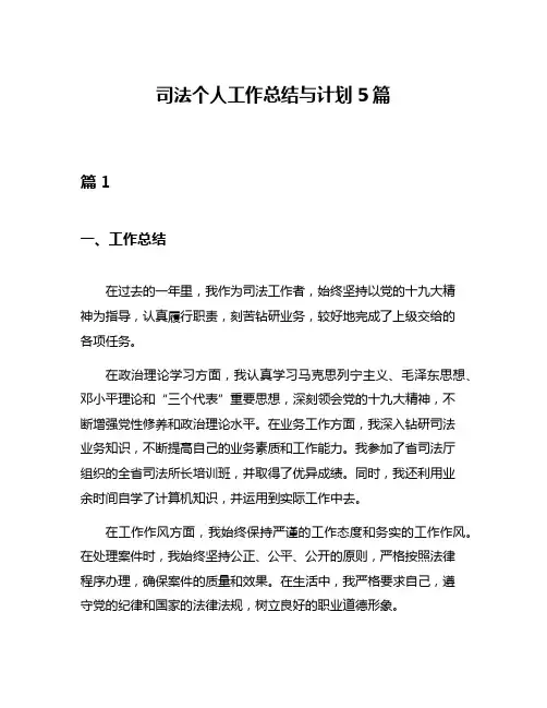 司法个人工作总结与计划5篇