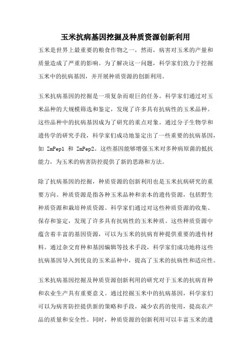 玉米抗病基因挖掘及种质资源创新利用