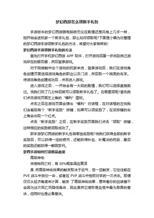 梦幻西游怎么领新手礼包