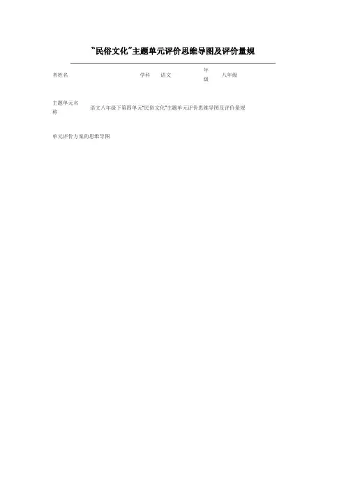 初中语文《民俗文化》单元评价思维导图及评价量规