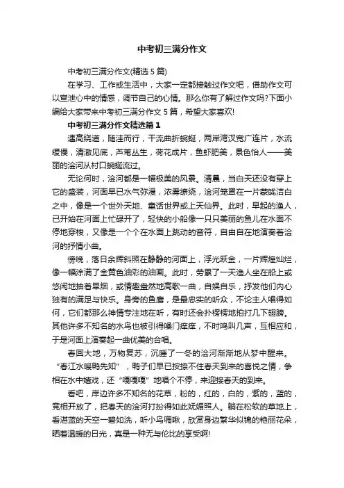 中考初三满分作文（精选5篇）