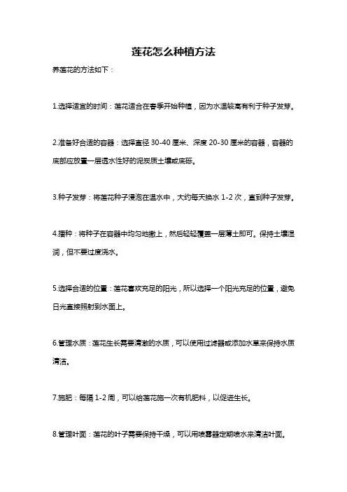 莲花怎么种植方法