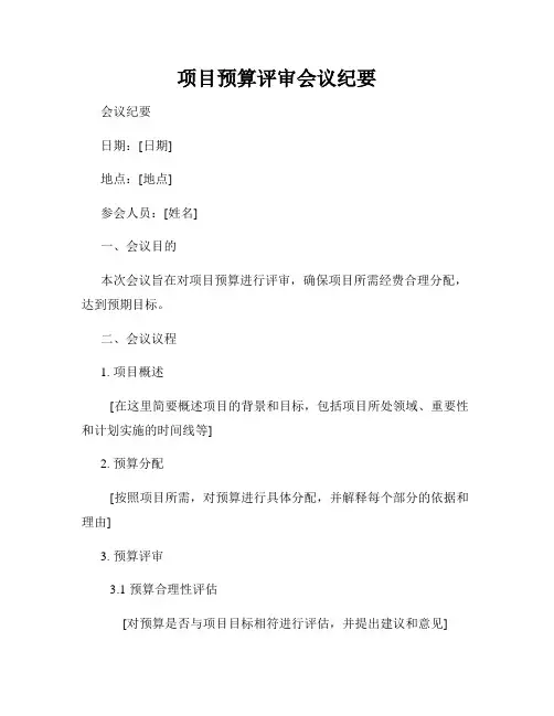项目预算评审会议纪要