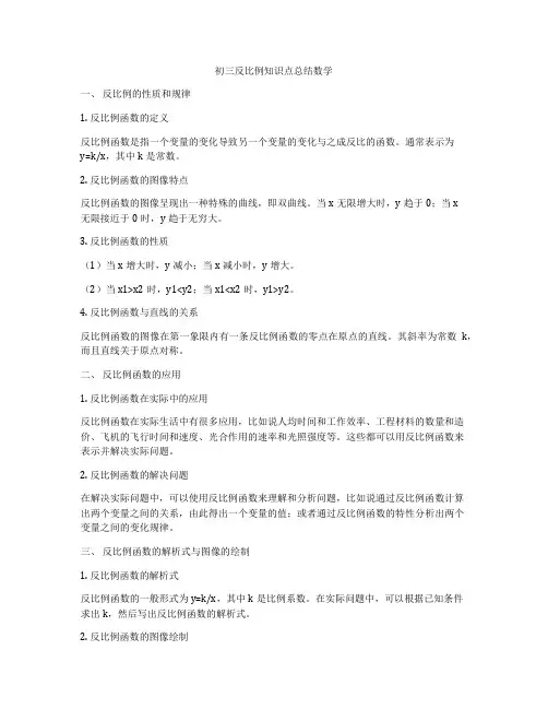 初三反比例知识点总结数学