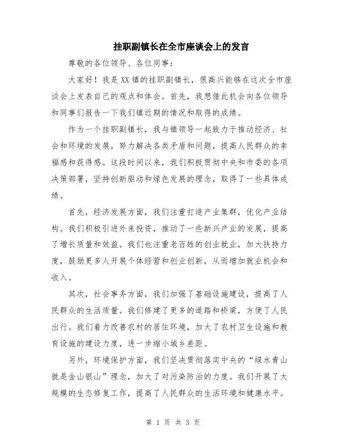 挂职副镇长在全市座谈会上的发言