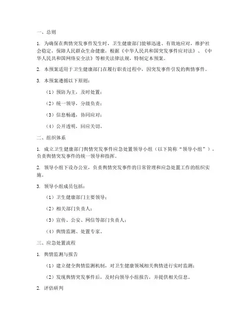 卫健委舆情突发事件应急处置预案