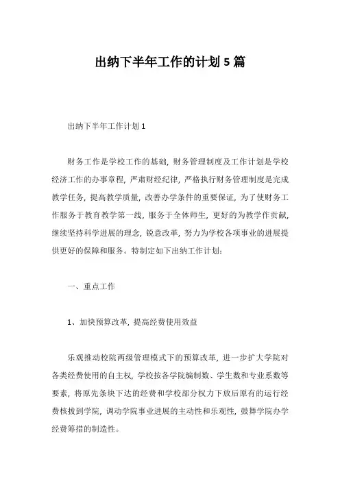 出纳下半年工作的计划5篇