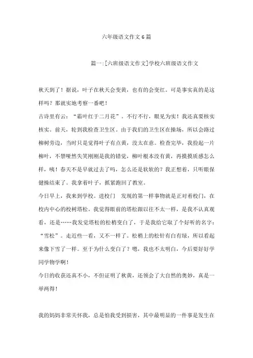 六年级语文作文6篇