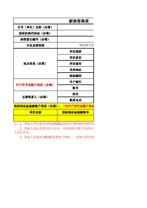 新增客商表(投标人名称)