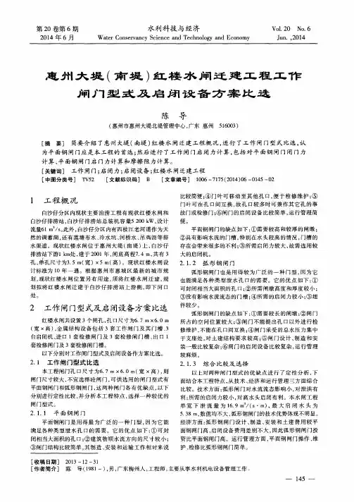 惠州大堤(南堤)红楼水闸迁建工程工作闸门型式及启闭设备方案比选