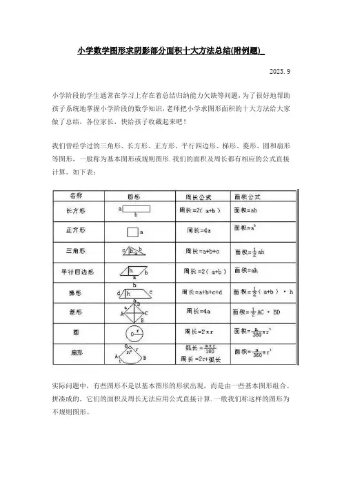 小学数学图形求阴影部分面积十大方法总结(附例题)