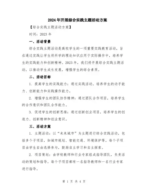 2024年开展综合实践主题活动方案