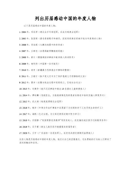 列出历届感动中国的年度人物