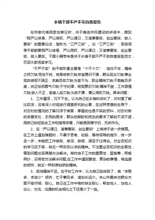 乡镇干部不严不实自查报告