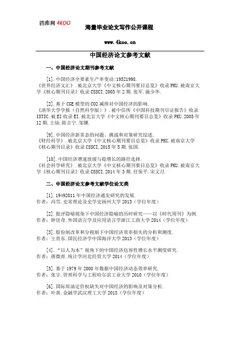 中国经济论文参考文献范例