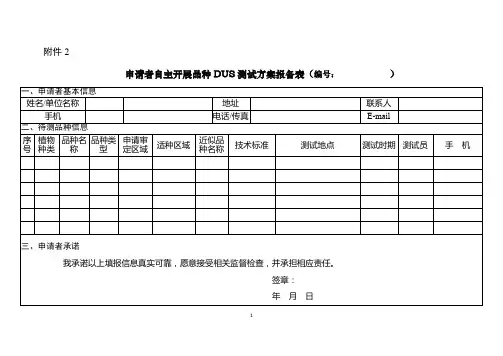 申请者自主开展品种DUS测试方案报备表【模板】