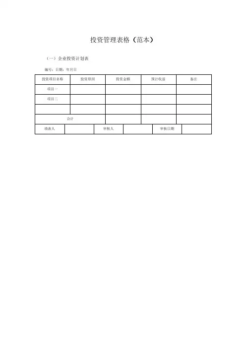 投资管理表格(范本)