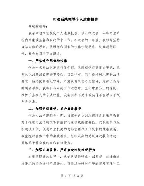 司法系统领导个人述廉报告