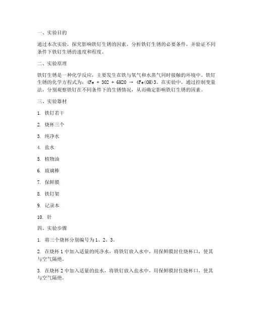 铁钉生锈分组实验报告