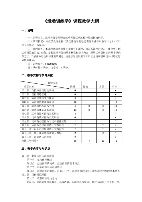 《运动训练学》课程教学大纲