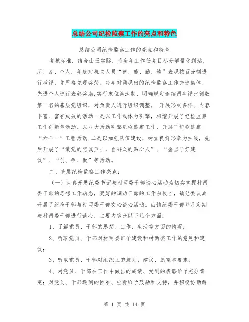 总结公司纪检监察工作的亮点和特色
