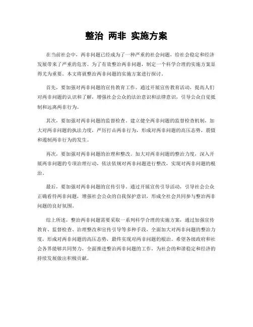 整治 两非 实施方案