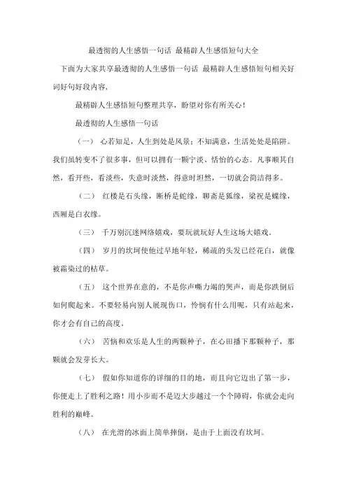 最透彻的人生感悟一句话 最精辟人生感悟短句