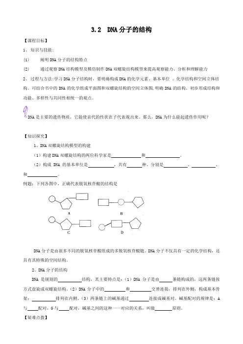生物：3.2《dna分子的结构》学案(新人教版必修2)