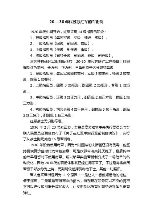 20---30年代苏联红军的军衔制