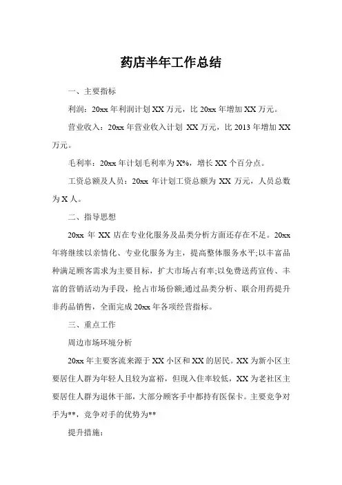 药店半年工作总结PPT(完美版)
