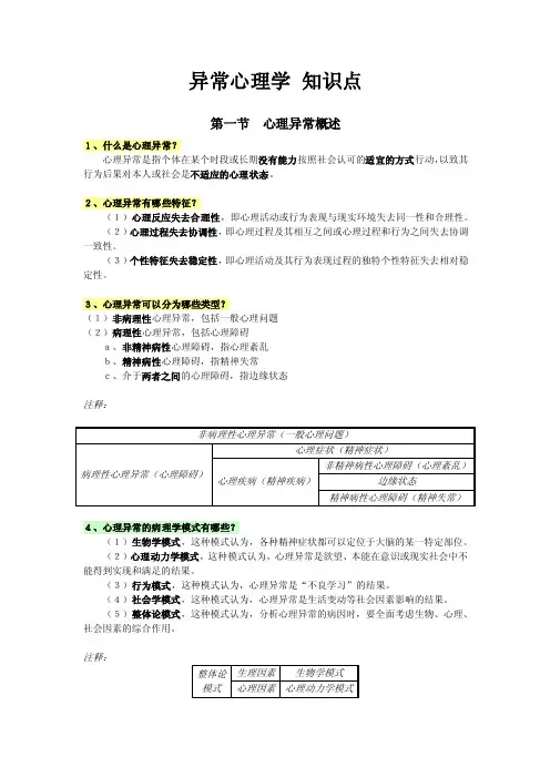 异常心理学（知识点）讲述