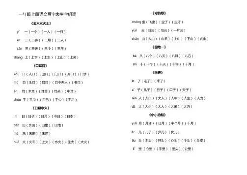 一年级上册语文写字表生字组词(格式整理好了的)