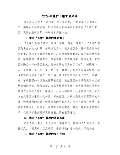 2024年煤矿五精管理办法(2篇)