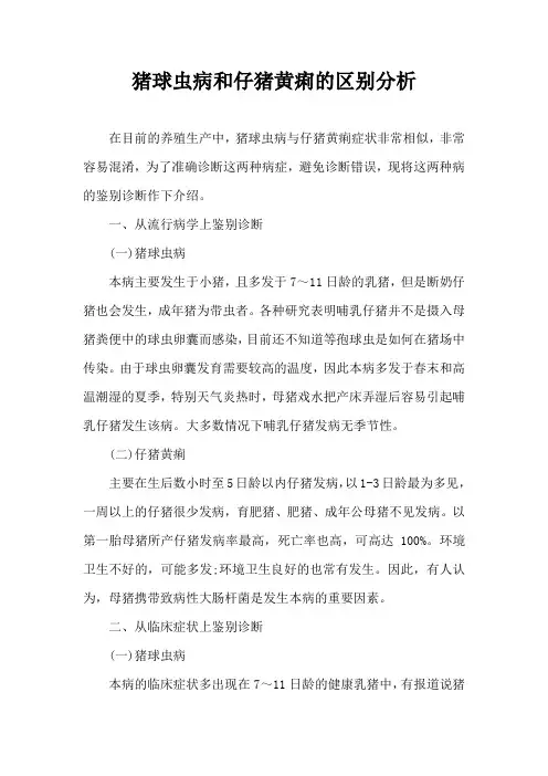 猪球虫病和仔猪黄痢区别分析