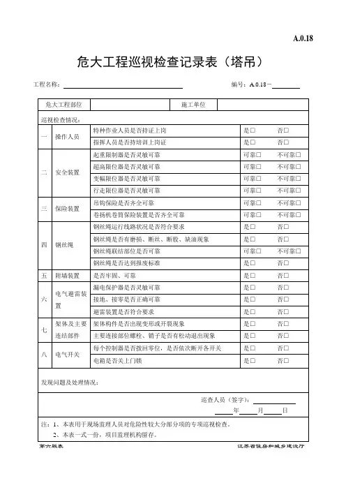 危大工程塔吊巡视检查记录